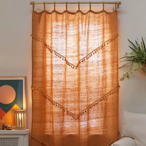 Handmade Boho Cotton <b>Curtains</b> with <b>Tassels</b> Customizable Size Solid Decorative Bed Room & Living Room Drapes - Product Image 1