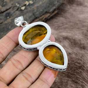 Colgante de Citrino en Plata de Ley Hecho a Mano, Chapado en Oro Antiguo, Certificado por IGI, Elegante Regalo de Aniversario, Joyería para Mujer - Product Image 6