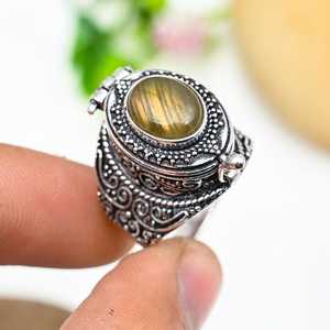 Bague boîte à pilules en labradorite, ajustable, argent sterling 925, pierre précieuse, boîte secrète, cadeaux d'anniversaire - Product Image 6