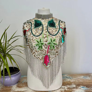 Hebras Lentejuelas Sujetadores Cuello Envoltura festiva para ocasiones de Club Silueta recta Hermosa capa burlesca con cuentas - Product Image 1