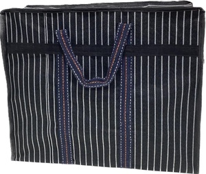 Bolsas de compras de rayas grandes de plástico reciclado sostenible, suministro a granel ecológico de la India para uso en supermercados - Product Image 1