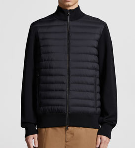 Veste matelassée hybride pour homme, légère et rembourrée en duvet, pour le printemps et l'automne, col montant avec doublure en laine, fermeture éclair sur le devant et dos - Product Image 2