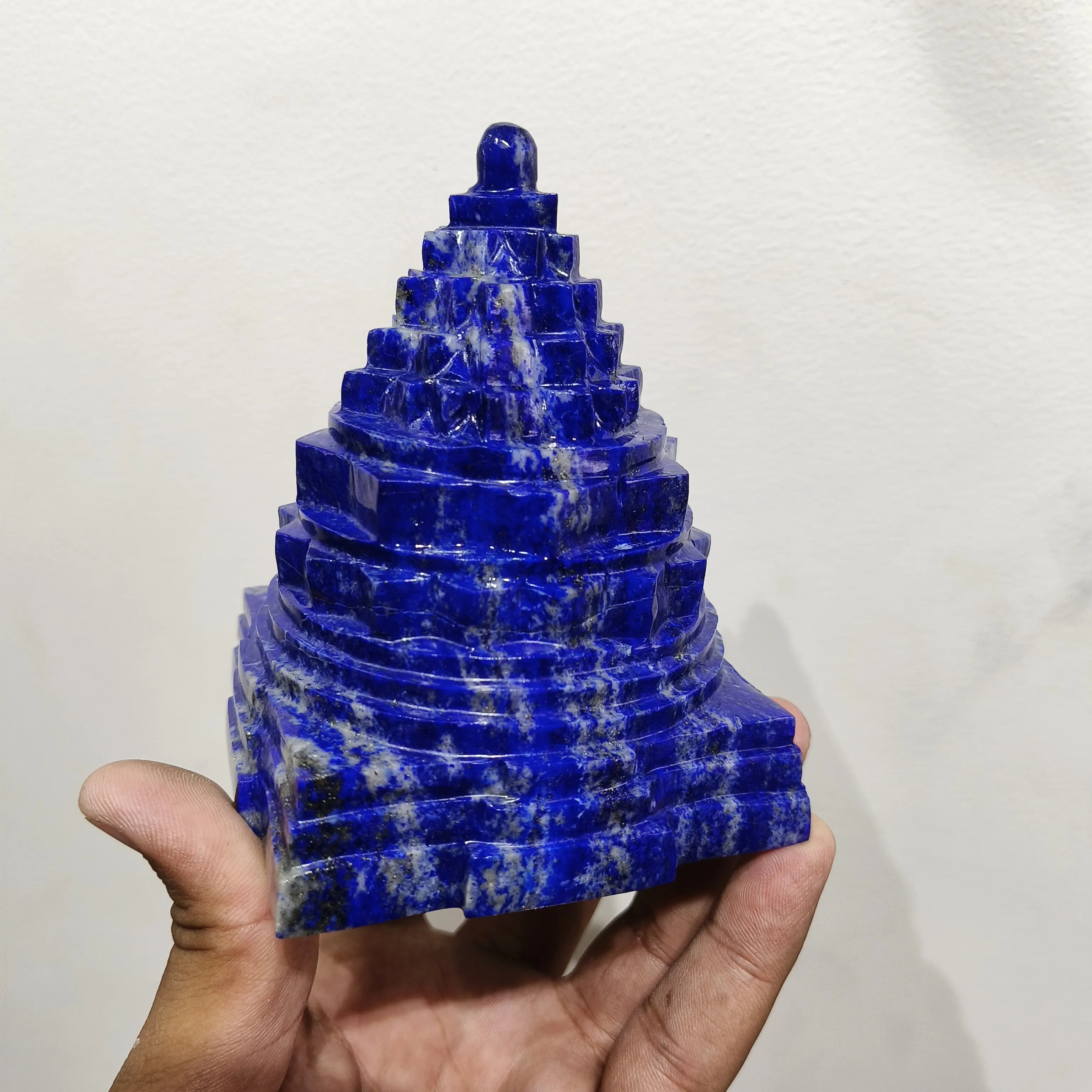 Kualitas Premium Lapis Lazuli Shri Yantra piramida Shri Chakra Shodashi Devi Tripura Sundari Border lazmi Shri Yantra untuk kekayaan