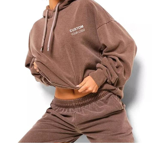 Ensemble de jogging en coton polaire de haute qualité personnalisé OEM Ensemble 2 pièces Survêtement lourd Design Logo personnalisé pour les femmes Nouvel hiver - Product Image 4