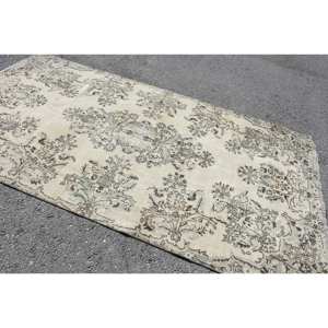 Alfombra de lana marrón beige vintage 5,1x9,3 pies alfombras rectangulares turcas hechas a mano con respaldo de látex para sala de estar para adolescentes - Product Image 2