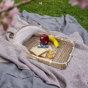 Plateau de service en jonc de mer naturel avec option de couverture pour aliments et boissons multifonction écologique pour la maison et le salon - Product Image 2