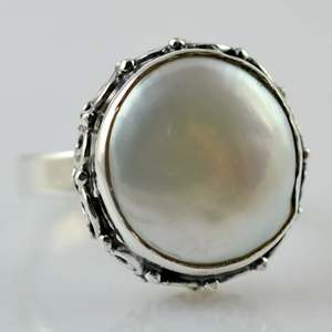 925 Sterling <b>Silver</b> Coin Pearl <b>Ring</b> Handmade Boho <b>Statement</b> Promise for Women June Birthstone Freshwater Pearl Jewelry - Product Image 5