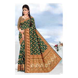 Saree en mousseline de soie organza envoûtant avec broderie élégante et bord festonné pour les fêtes de mariage et l'exportation - Product Image 1