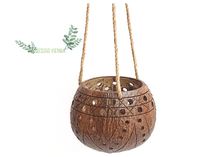 Pot Gantung dari Kulit Kelapa Ramah Lingkungan Buatan Tangan, Pot Bunga Gantung Alami dari Kelapa untuk Dalam dan Luar Ruangan