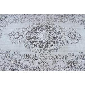 Tapis vintage, grand tapis turc de 5,2 x 8,6 pieds, tapis floral blanc et gris - Product Image 5