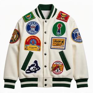 Veste universitaire en laine OEM, veste Letterman personnalisable avec fermeture à bouton-pression et logos d'équipe - Product Image 6