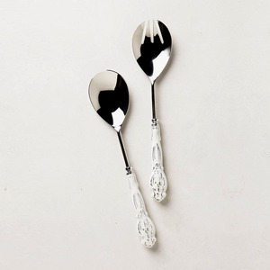 Service à salade en acier inoxydable avec une peinture blanche vintage unique, ensemble de vaisselle à poignée en métal, ensemble de serveurs à salade royal - Product Image 2
