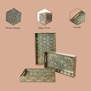 ถาดเสิร์ฟไม้สีเขียว16 "14" หรูหราแกะสลักทองสำหรับงานแต่งงานเดือนรอมฎอนที่จัดบ้านสำหรับรับประทานอาหารโต๊ะกาแฟ - Product Image 4