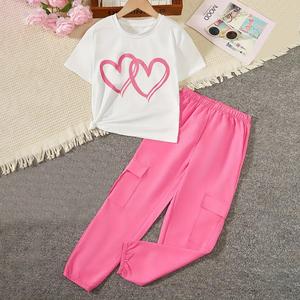 100% coton en gros à manches courtes t-shirt et pantalon femmes ensembles jumeaux respirant séchage rapide été femmes deux pièces jumeaux ensemble - Product Image 1