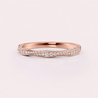 Anillo de Boda Curvo con Diamante Redondo Cultivado en Laboratorio, Certificado por IGI, Oro Amarillo/Blanco y Rosa de 18K con Baño de Rodio para Mujer