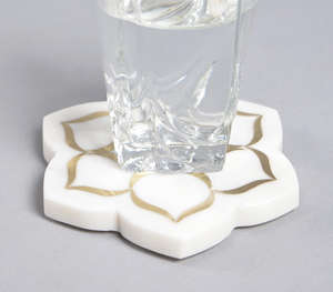 Inlaid Mughal Floral Motif <b>Marble</b> <b>Coasters</b> Classic Style Set of 4 5mm Thick Stone <b>Coasters</b> - Product Image 2