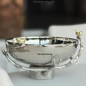 Ensemble de 2 bols décoratifs modernes en aluminium, forme ronde, finition or et argent, base ronde - Product Image 3