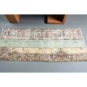 Vintage Beige Turkish <b>Rug</b> 2.4 X 5.5ft <b>Large</b> Area Rectangle Hallway Wool Fur Latex for Home <b>Living</b> <b>Room</b> Patchwork Seagrass - Product Image 3