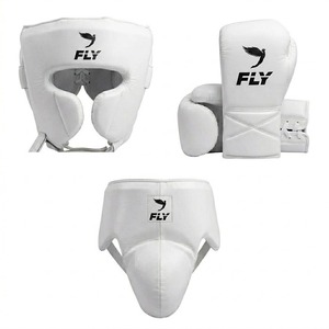 High Quality Fly Boxing <b>Set</b> Customized Yellow Color Made With Pure Leather Logo Hook & Loop Lace-Up For Muay Thai Street Fight - Product Image 2