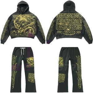 ชุดวอร์มผู้ชายแบบสั่งทำพิเศษ เสื้อฮู้ดประดับเพชรเทียม กางเกงวอร์มขาบานทรงหลวมขนาดใหญ่พิเศษ - Product Image 1