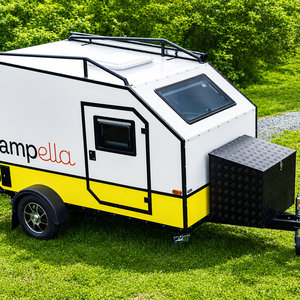 Mini Caravana Campella para 2 Personas, Remolque de Viaje de Aluminio Amarillo, RV Ligero y Moderno para Acampar con Caja de Almacenamiento - Product Image 2
