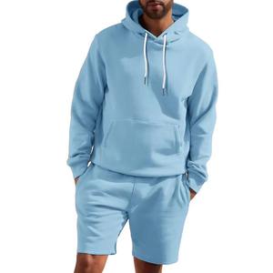 Conjunto de 2 Piezas, Chándal Corto de Verano, Color Sólido, 100% Algodón, Sudadera con Capucha de Manga Larga y Pantalones Cortos, Venta al Por Mayor - Product Image 1