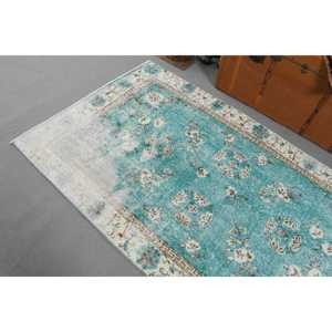 Alfombra vintage de 3.7x6.6 pies (114x202 cm), alfombra de lana turca azul con motivos de plantas y árboles - Product Image 5