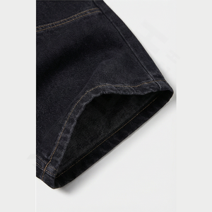 Pantalon droit en denim bleu uni pour homme, décontracté, ample, taille haute, élastique, pantalon d'hiver, jeans brodés, techniques - Product Image 6