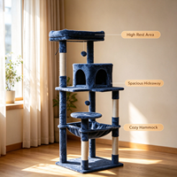 Menara Pohon Kucing Tinggi untuk Beberapa Kucing di Dalam Rumah dengan Tempat Tidur Hammock yang Nyaman, Tiang Garuk Sisal, dan Mainan Gantung Interaktif