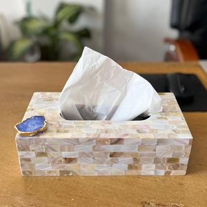 Boîte à mouchoirs en bois de luxe avec incrustation d'os de nacre accessoire de rangement carré élégant pour la maison hôtel décoration de table élégante - Product Image 4