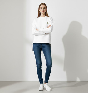Sweat-shirt en coton tricoté avec logo personnalisé et poignets côtelés pour femmes, automne-hiver - Product Image 5