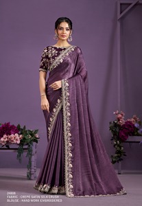 Collection festive pour femmes indiennes à la mode Saree en soie satinée avec chemisier non cousu pour mariage aux prix de gros - Product Image 5