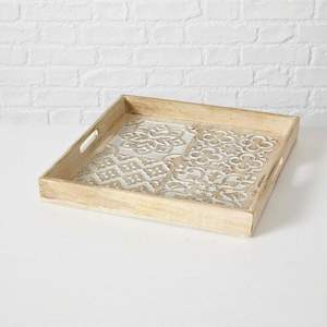 Mango Wood Tray with White Wash Finish <b>Decorative</b> Serving Tray for Living Room Bedroom & Kitchen High-Quality Wooden Platter - Product Image 2