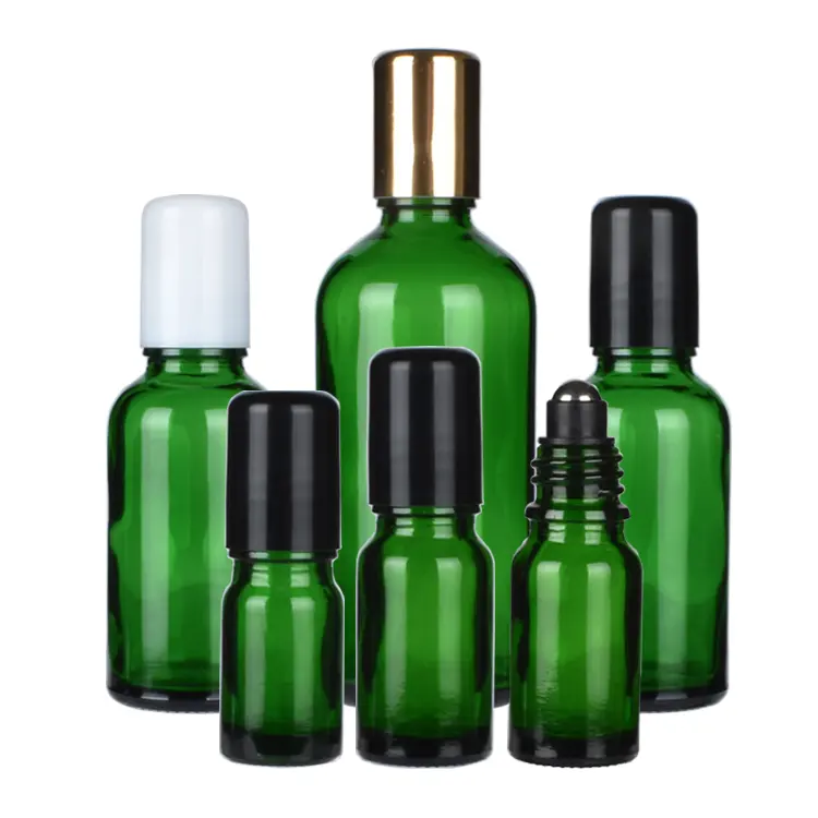 Flacon à bille en verre vert, parfum de haute qualité, 5ml, 10ml, 15ml, 20ml, 30ml, 50ml, 100ml