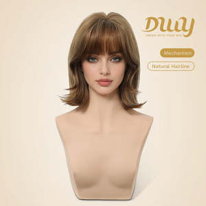 Yara-DWY 12-Inch MiraScalp <b>Wig</b> Short Wavy Pink Blonde Glueless Synthetic with Light Brown Lace - Product Image 1