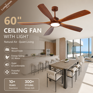 Modern 60 Inch <b>Ceiling</b> <b>Fan</b> with LED Light Solid Wood Blades <b>Remote</b> <b>Control</b> Quiet DC Motor <b>Ceiling</b> <b>Fan</b> for Patio - Product Image 1
