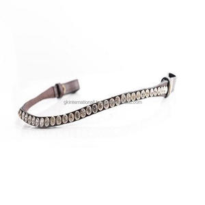 Banda de cejas de caballo de cuero hecho a mano con forma de V y cristales ostentosos Fabricante Diseño personalizado bucles ajustables - Product Image 6