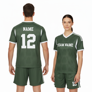 Custom Olive Green Adult Soccer Uniform Kit-Jersey <b>Shorts</b> Set <b>White</b> Trim Crew Neck Anti-Bacterial Breathable OEM Service - Product Image 4
