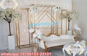 ฉากหลังงานแต่งงานโลหะสีทองหรูหรา ประตูตกแต่งเวทีงานครบรอบ โครงประตูโลหะ ฉากแต่งงานอันงดงาม แผงโลหะตกแต่งเวที แคนาดา - Product Image 2