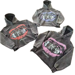 เสื้อฮู้ดผ้าไม่เป็นกรดพร้อมลายพิมพ์เสื้อฮู้ดแนวสตรีทโอเวอร์ไซส์สไตล์วินเทจ - Product Image 2