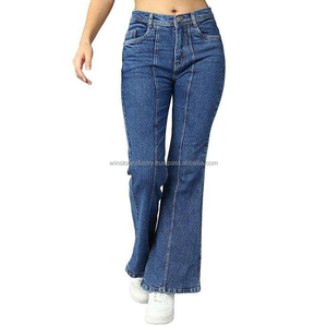 Classic Blue Denim Flare Jeans Women High Waisted Slim Fit <b>Bell</b> Bottoms women denim jeans pants - Product Image 1