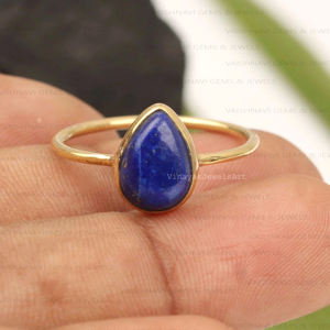 Top vente 925 argent Sterling éternité Vermeil Boho bijoux 7x10mm forme de poire naturel Lapis Lazuli 18K Micron plaqué or bague - Product Image 3
