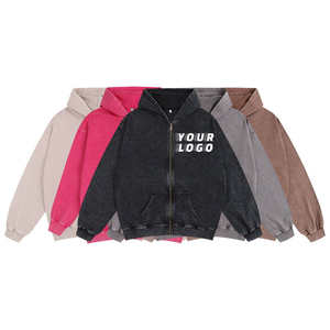Sudadera con capucha de moda con cremallera de algodón 100% de alta calidad nuevos colores de otoño logotipo personalizado Top lavado con ácido - Product Image 1