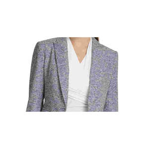 Blazer da donna DKNY blu taglia 6, in maglia melange monopetto, lungo, con decorazioni ricamate a tinta unita e fantasia stampata - Product Image 2