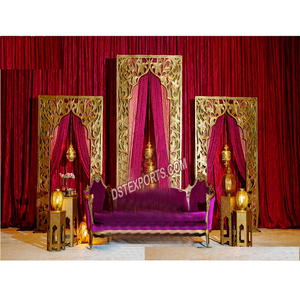 Panneau de toile de fond décoratif en fibre de mariage panneau de cadres dorés de scène pour décor d'événement Mehndi panneau de cadre de décor de scène Mehndi éblouissant - Product Image 1