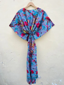 Caftan en pur coton pour femmes 100% coton Kimono Robes motif floral longue longueur taille XL pour Festival fête vêtements Oriental - Product Image 6