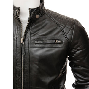 Men's Medium Black <b>Genuine</b> <b>Leather</b> <b>Jacket</b> New Style Custom Motorcycle Design for Street Wear Stand Collar-Casual & Formal - Product Image 2
