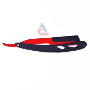 Maquinilla de afeitar de acero inoxidable recta peluquero Manual con recubrimiento en polvo negro y rojo profesional al por mayor uso para afeitado facial y corporal - Product Image 2