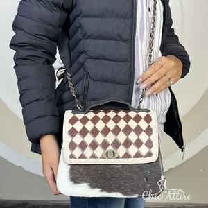 Sac à bandoulière en cuir de vache véritable élégant et durable de conception nouvelle, motif à carreaux, sac à main avec bandoulière chaîne - Product Image 1