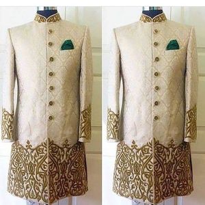 NEW ELEGANT GOLD EMBROIDERY on BROCADE SHERWANI & <b>PANT</b> WITH MATCHING SHOE WITH EMBELLISHED CRYSTAL GLASS BEADS,DABKA WORK@ 2024 - Product Image 1